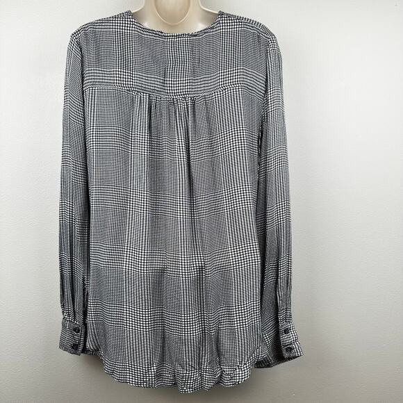 NEW Max Studio Blouse Top Long Sleeve Houndstooth Print Black White Large - Picture 3 of 12